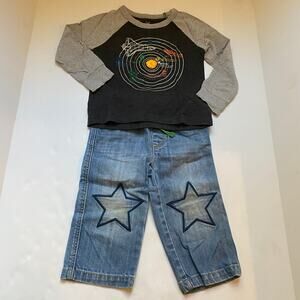 Baby Boden Star Denim Pants & Space Long Sleeve Shirt